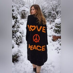 Casual Oversized Love & Peace Cardigan — Autumn/Winter
